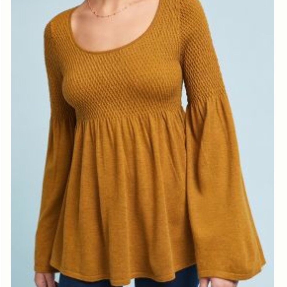 Gold bell sleeve Anthro sweater. Size small.